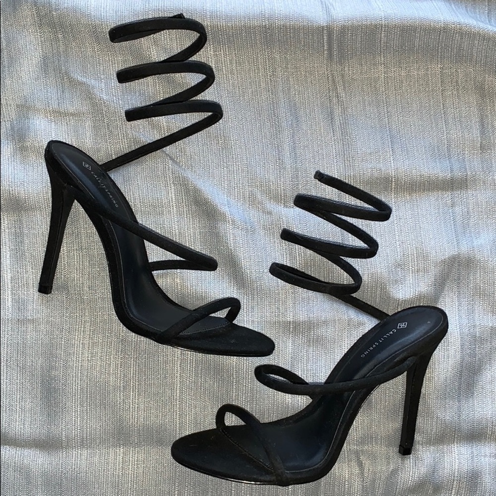Call it spring black suede leg wrap heels size 6